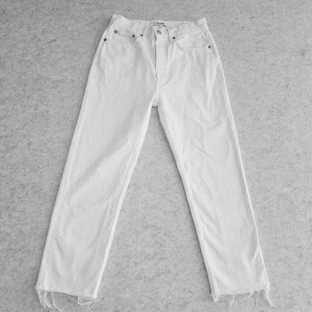 RE/DONE Comfort Stretch High Rise Stove Pipe Jeans Raw Hem Vintage White Sz 27